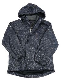 Tmavomodrá nepromokavá bunda s tečkami a kapucí