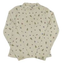 Smetanové žebrované crop triko s kytičkami Y.F.K.