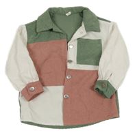 Zeleno-bílo-růžová manšestrová košilová bunda Shein