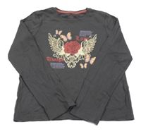 Tmavošedé triko s potiskem Primark 