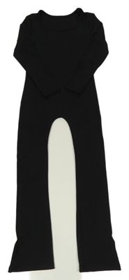 Černý žebrovaný elastický kalhotový overal Shein 