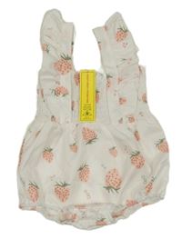 Nové - Bílé šusťákové laclové kraťasy s jahůdkami 