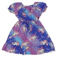 Fialovo-modré vzorované šaty s jednorožci 