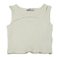Bílý žebrovaný crop top s průstřihem C&A