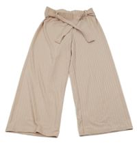 Broskvové žebrované culottes kalhoty s páskem Dopodopo