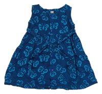 Tmavomodré plátěné košilové šaty s motýlky 