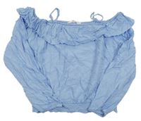 Světlemodrá košile s volánky a volnými rameny H&M