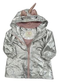 Stříbrná šusťáková jarní parka s kapucí - jednorožec Primark
