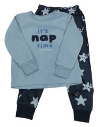 Nové - Světlemodro-tmavomodré fleecové pyžamo s hvězdičkami a nápisem Dunnes