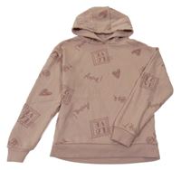 Světlerůžová mikina se srdíčky a kapucí Primark