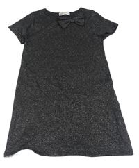 Tmavošedo-stříbrné melírované svetrové šaty s mašlí H&M