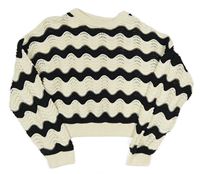 Smetanovo-černý vzorovaný ažurový oversize crop svetr PRIMARK