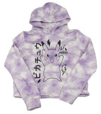 Levandulovo-bílá batikovaná crop mikina s Pikachu a kapucí zn. C&A