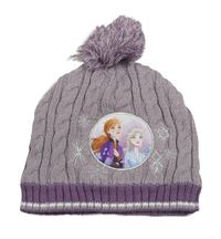 Starofialovo-tmavofialová vzorovaná žebrovaná čepice s Frozen a bambulí zn. Disney