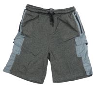 Tmavošedo-šedomodré melírované cargo teplákové kraťasy Matalan
