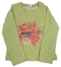 Světlezelená melírovaná mikina s papouškem zn. POCOPIANO