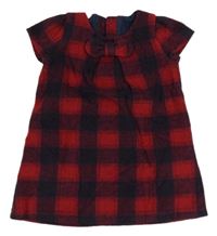 Červeno-tmavomodré kostkované vlněné šaty s mašlí zn. Mothercare