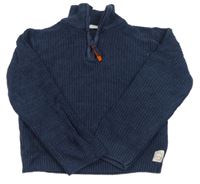 Tmavomodro-modrý melírovaný žebrovaný svetr s nášivkou Nutmeg