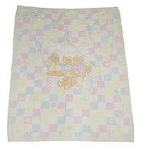 Bílo-světlemodro/růžovo/žlutá kostkovaná deka s medvídky