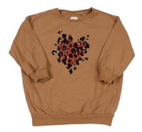 Hnědá oversize mikina se srdíčkem a flitry Next 