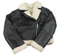 Černý koženkový zateplený crop křivák Primark