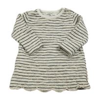 Smetanovo-černé pruhované melírované teplákové šaty se srdíčky noppies baby