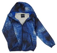 Modro-černá károvaná vzorovaná šusťáková jarní bunda s kapucí Next