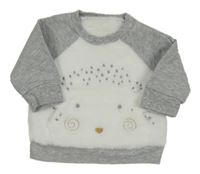 Bílo-šedá chlupato/tepláková mikina s ježečkem/kapsou Mothercare