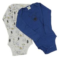 Nové - 2x - Body - Světlešedé melírované s medvídky, tmavomodré POCOPIANO