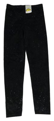 Nové - černé třpytivé plyšové legíny Tu