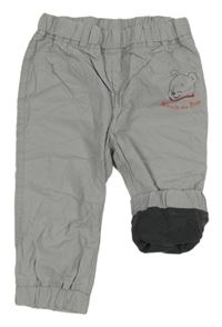 Šedé cuff plátěné podšité kalhoty s Pú Disney