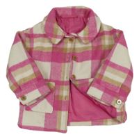 Tmavorůžovo-bílo-hnědá kostkovaná podšitá košilová bunda F&F