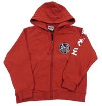 Červená propínací mikina s nášivkou a kapucí James&Nicholson