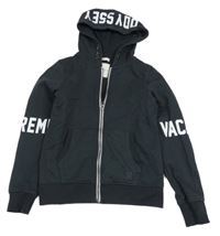 Černoošedá propínací mikina s nápisy a kapucí TOM TAILOR