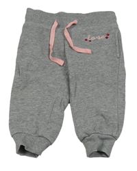 Šedé melírované tepláky s nápisem a květy POCOPIANO