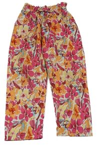 Smetanovo-barevné květované paper bag kalhoty SHEIN