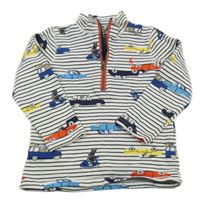 Bílo-černá pruhovaná mikina s auty a zvířátky joules