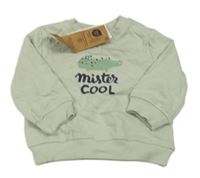 Nové - světleolivová mikina s krokodýlkem a nápisy KIABI