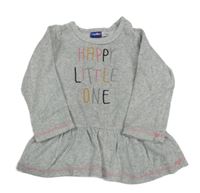 Světlešedá melírovaná sametová tunika s nápisy lupilu