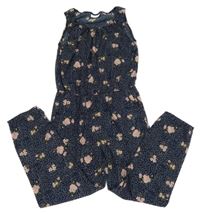 Tmavomodrý puntíkatý kalhotový overal s růžemi name it.