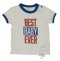 Nové - bílo-petrolejové melírované tričko s nápisy Nutmeg