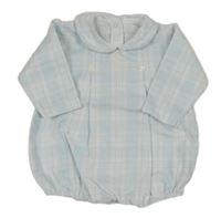 Světlemodro-bílý kostkovaný kraťasový overal s límečkem