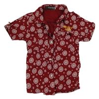 Vínová vzorovaná košile s nápisy 