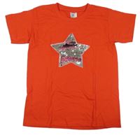 Červené tričko s hvězdičkou s překlápěcími flitry B&C