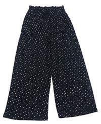 Černé žebrované puntíkované culottes kalhoty C&A