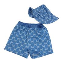 2set - Modré kraťasy s nápisy + klobouk Shein