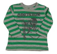 Šedo-zelené pruhované triko s kostrou dinosaura Kiki&Koko