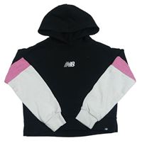 Černo-bílo-růžová mikina s logem a kapucí New Balance