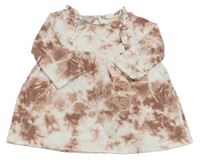 Bílo-starorůžové batikované bavlněné šaty s volánky H&M