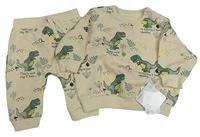 Nové - 2set - Béžová oversize mikina s dinosaury + tepláky George
